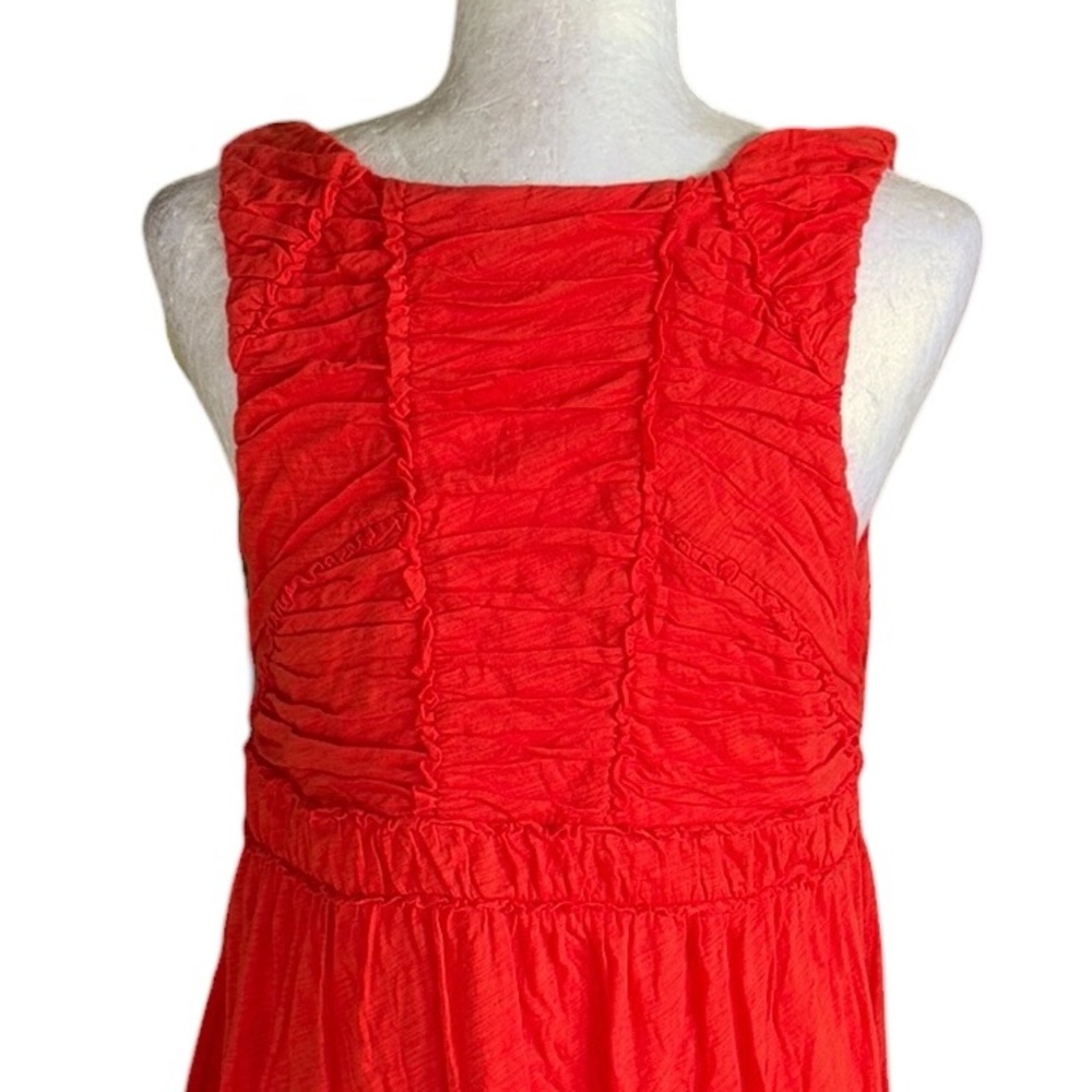 Anthropologie Ric Rac Rio Ras Orange Red Ruched Sleeveless Swing Tank Top - M - Picture 6 of 11